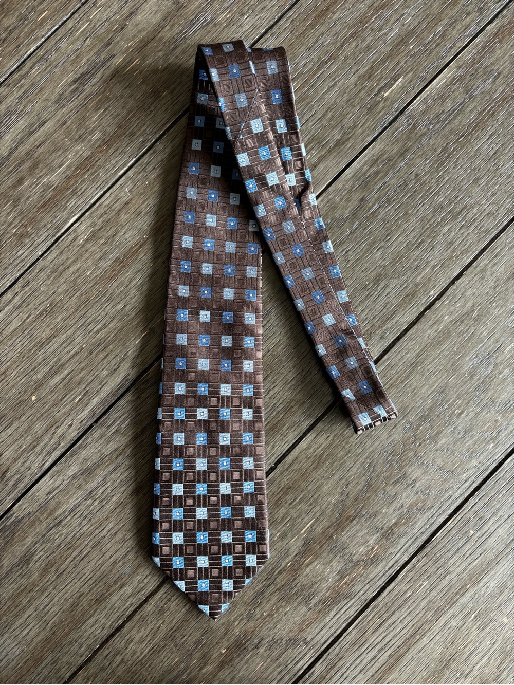Classic Brown Geometric Silk Tie - Men's Accessory